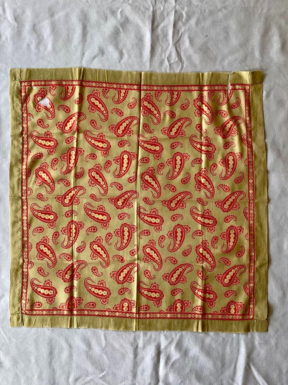Vintage Red Paisley Bandana - Mustard Gold - 20x20 - AS IS
